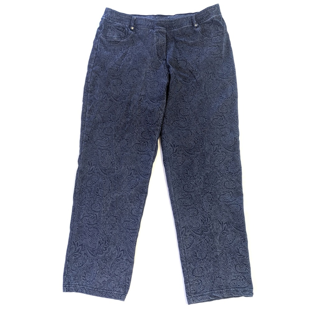 Cathy Daniels Petite Large Blue Paisley Print Stretch Straight Leg Pants PL